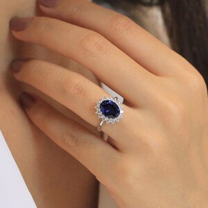 Ocean Halo Engagement Ring - Oval Cut Blue Diamond Ring - Anniversary Ring Gift for Her - CZ Diamond Ring [BR5350SP]