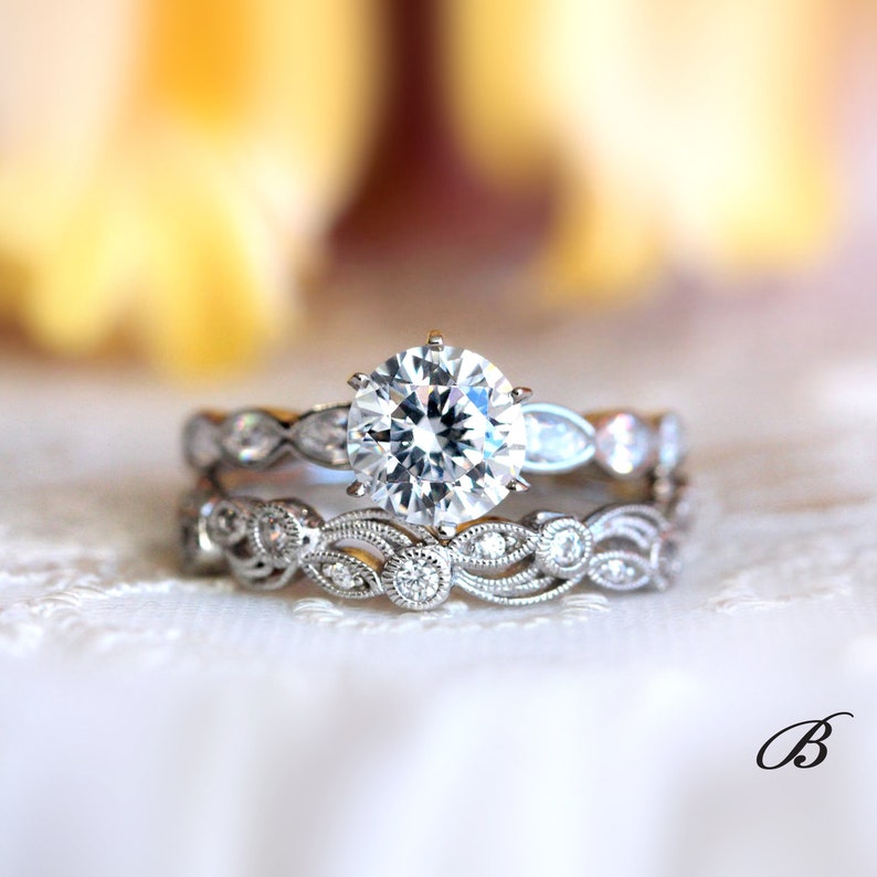 1.53 cttw Vintage Art Deco Bridal Set Rings Brilliant Cut Etsy