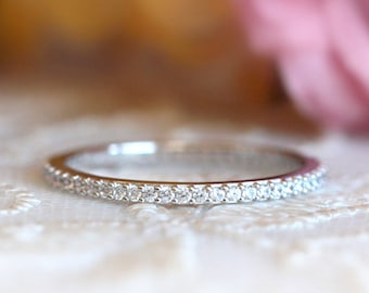 Minimalist Micro Pave Band Ring - 1.0mm Full Eternity Ring - Tiny Stackable Band - Dainty Wedding Ring - Delicate Pave Band Ring [BR0954E]