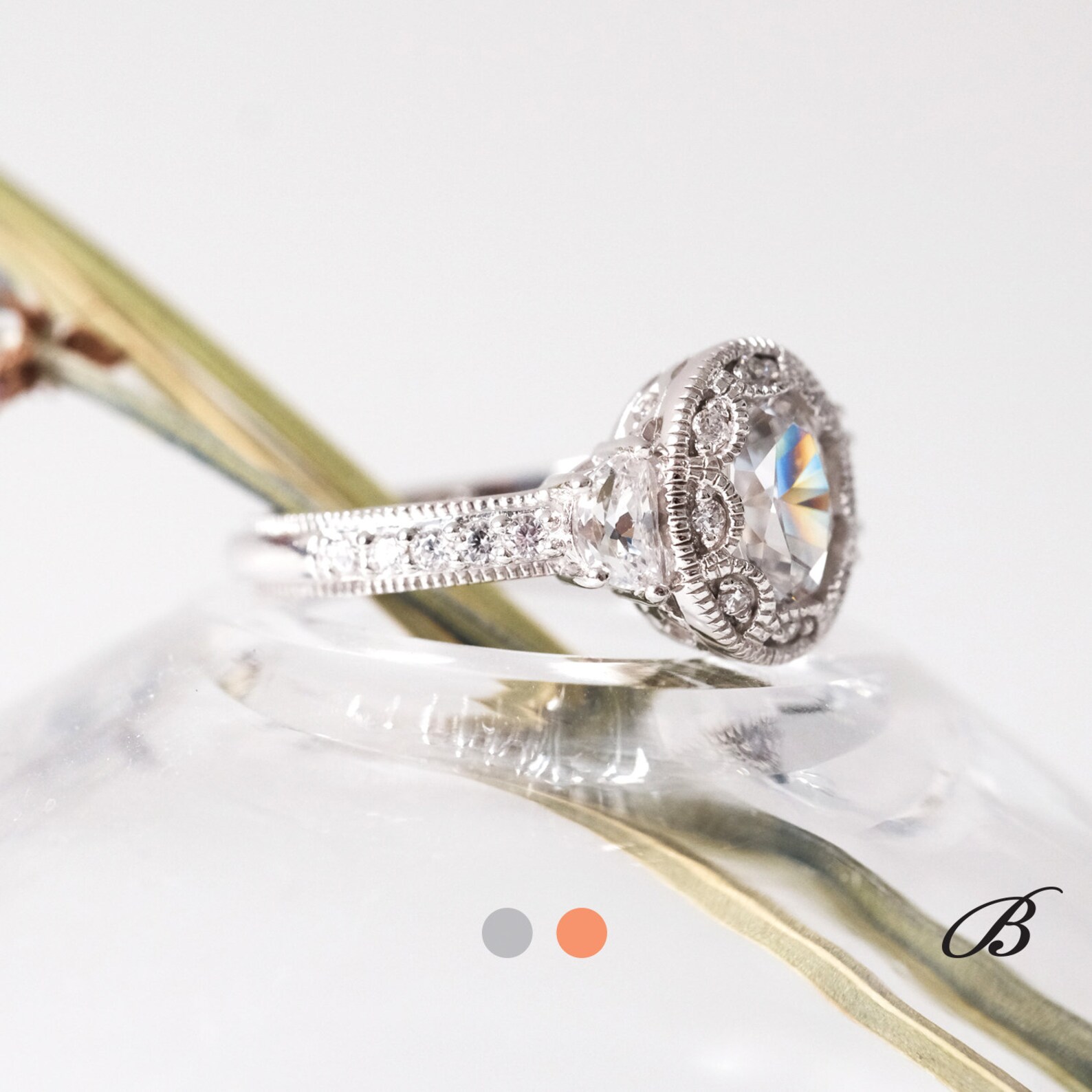 Art Deco Engagement Ring Oval Cut Diamond Simulant Vintage Etsy