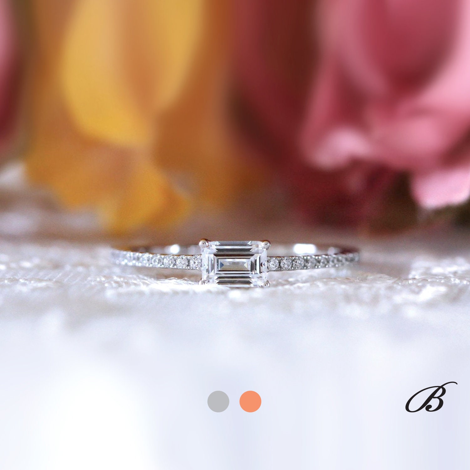0.50 cttw Minimal Emerald Cut Diamond Simulant Engagement Ring Solita…