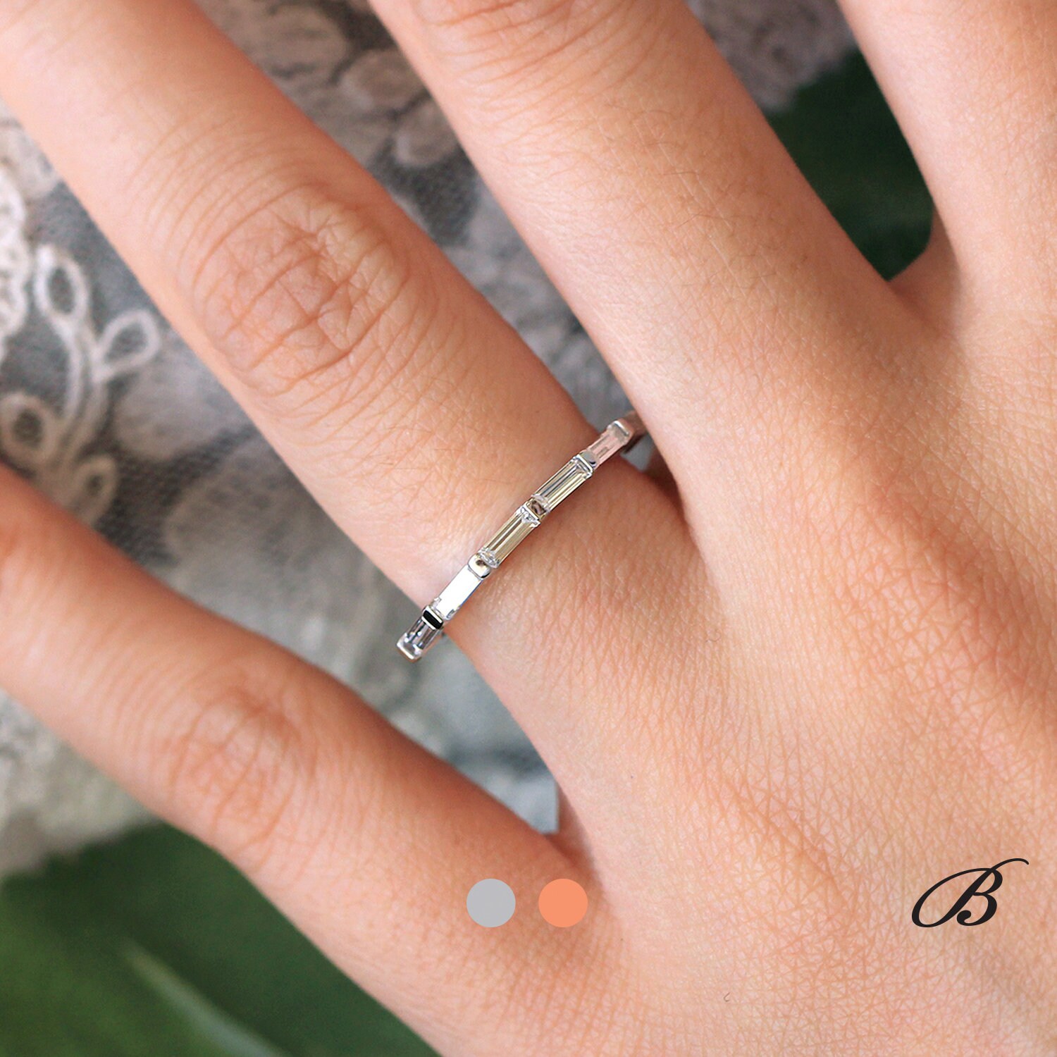 0.48 cttw Half Eternity Band Ring Baguette Cut Diamond Simulant 1.5mm…