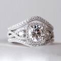Ice Emma Three Piece Ring Set - Triple Engagement Ring - Bridal Jewelry Set - Split & Curve Wedding Band Set - Gift for Her (1853-3CR)
