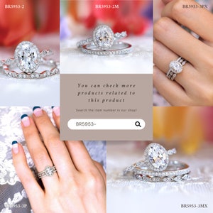 Oval Art Deco Bridal Ring Set Oval Halo Diamond Engagement Ring Vintage Vine Band Stacking Set Valentine Gift for Her BR5953-2L image 7