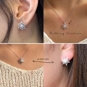 Snowflake Stud Earrings Winter Jewelry Sun Ray Stud Earrings Brilliant Cut Diamond Earrings Flower Studs for Her BE8464 image 5