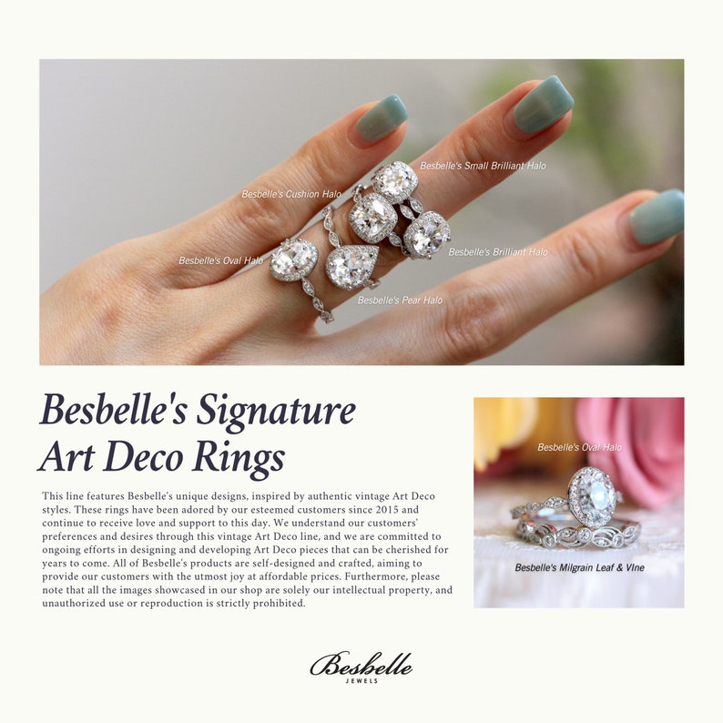 Oval Art Deco Bridal Ring Set Oval Halo Diamond Engagement Ring Vintage Vine Band Stacking Set Valentine Gift for Her BR5953-2L image 8