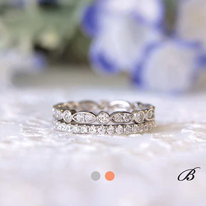1.28 cttw Stacking Eternity Ring Set shops Brilliant Cut Diamond Simulant Marquise & Dot Ring Pave Eternity Band Ring [BR61632-2]