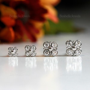 Bezel Four Leaf Clover Stud Earrings - Lucky Clover Stud Earrings - Simple Clover Studs - Valentine's Day Gift for Her [BE2163]