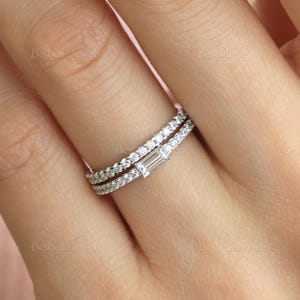 Baguette Horizon Ring - Straight Baguette Cut Ring Set - Minimalist Dainty Baguette Bridal Set - Delicate Baguette Stack Set [BR7554-2]