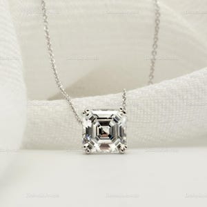 Asscher Cut Solitaire Necklace - 6.5mm or 8.0mm Options - Dainty Minimalist Necklace - Gift for Her - Wedding Day Silver Necklace [BN4202]