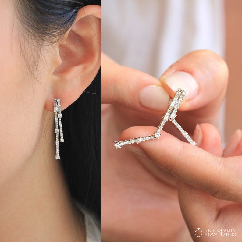 0.6 cttw \u2022 Stick Earrings \u2022 Brilliant Pave Diamond Simulant Linear Drop Earrings \u2022 Bridal Earrings \u2022 Dainty Earrings \u2022 Daily Earrings 3982