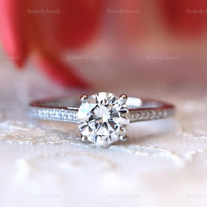 Classic Full Around Pave Set Band Solitaire Engagement Ring - Round Brilliant Solitaire Ring - Elegant Pave Eternity Band [BR0654]