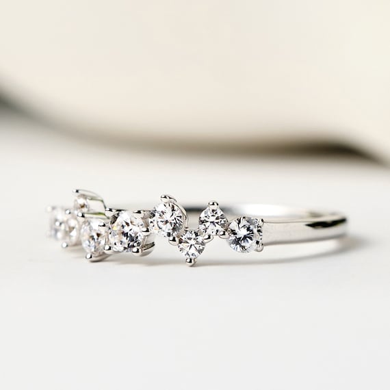 Minimalist Cluster Ring Stackable Half Eternity Band Gift for