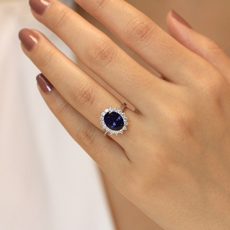 2.75 Cttw Sapphire Halo Engagement Ring Sapphire Oval Cut & - Etsy