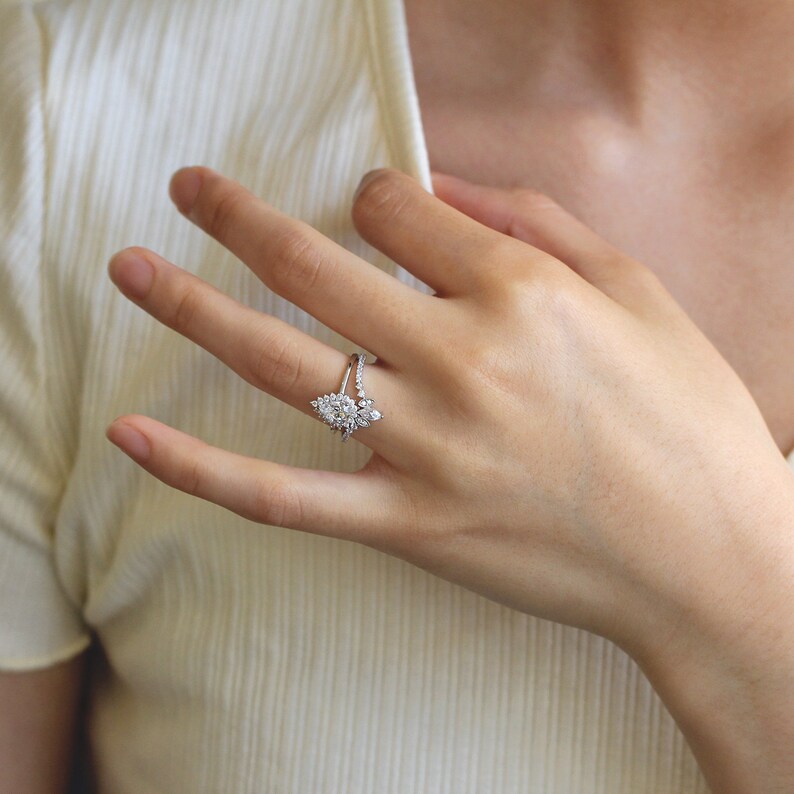 1.24 cttw Pear Halo Engagement Ring W/ Tiara Wedding Band Ring Etsy