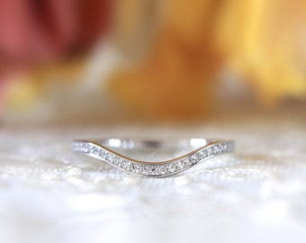 Minimalist Curve Wedding Ring - Deep Curve Band - Brilliant Cut Micro Pave Diamond Band - Half Eternity Stackable Band Ring [BR7254]