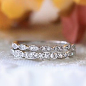 Anelli impilabili Art Déco Half Eternity - Set di fasce impilabili vintage - Anello nuziale impilabile Half Eternity con taglio brillante e pavé [BR2354H-2]