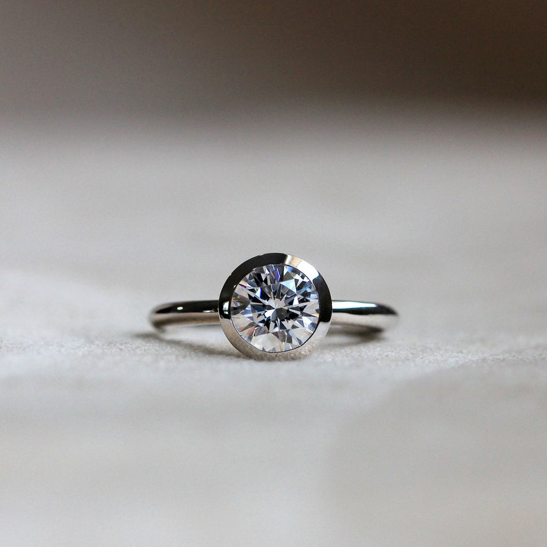 1.0 Carat Round Bezel Solitaire Ring Brilliant Cut Diamond | Etsy