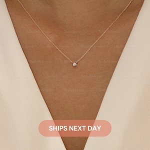 Minimalist 4 Prong Necklace, White Silver, Vermeil Gold, 14K Solid, White Gold-Yellow Gold Options, Lab Created CZ, Bridesmaid Gift [BN3004]