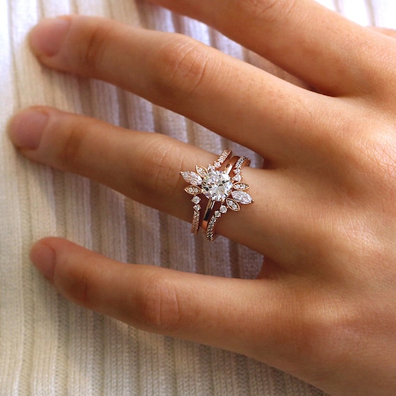 Tiara Bridal Ring Set Dainty Wedding Jewelry Set Brilliant