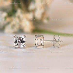Asscher Cut Stud Earrings - Solitaire Studs - Gift for Her - Minimalist Studs - Dainty Bridal Earrings [BE0882]