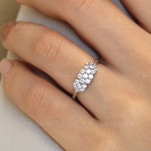 Unique Cluster Pave Engagement Ring - Pave Set Cluster Wedding Ring - Minimalist Wedding Jewelry - Three Flower Ring - Gift for Her [BR1317]