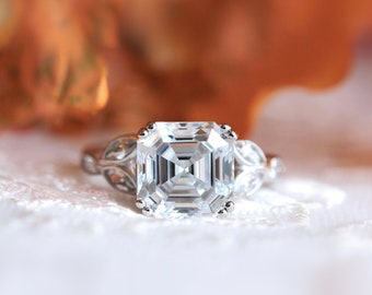 Bague de fiançailles diamant Asscher & Marquise - bague Art déco vintage - bague d'anniversaire de mariage diamant CZ unique - cadeau pour elle [BR3214]