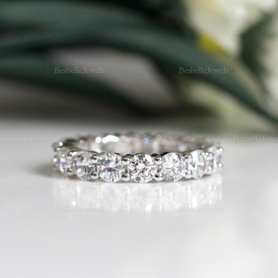 4.0mm Wide Eternity Ring - Round Brilliant Cut Wedding Band Ring - Elegant Bridal Ring - Fancy Wedding Ring - Dainty Band Ring (1250R)