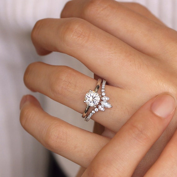 Brilliant Solitaire Diamond Engagement Ring Set Tiara Bridal