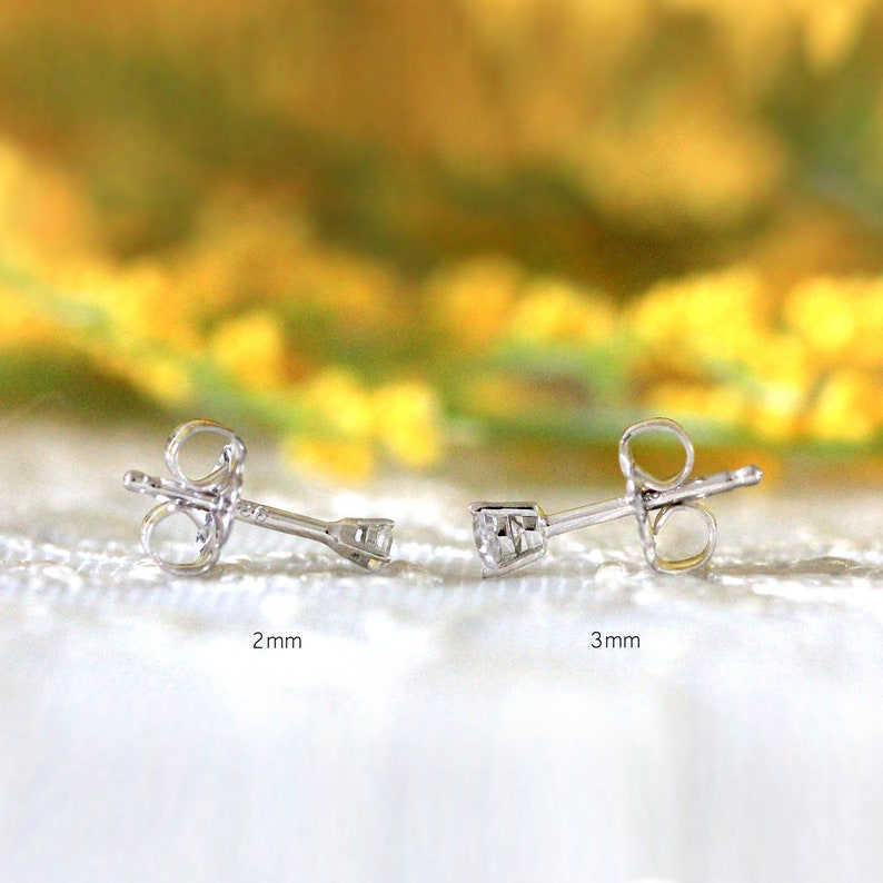 2.0mm 3.0mm Minimalist 3-Prong Diamond Stud Earrings Tiny Silver Stud Earrings Minimalist Dainty Mini Silver Studs BE1682MINI image 2