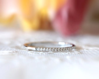 0.1mm Thin & Tiny Half Eternity Ring - Brilliant Micro Pavé Simulated Diamond Band - Minimalist Stackable Ring - Dainty Ring [BR0954H]