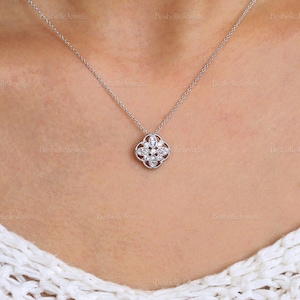 Marquise Cut Clover Cz Diamond Necklace - Milgrain Art Deco Necklace - Gift for Her - Dainty Bridesmaid Wedding Necklace [BN4051]
