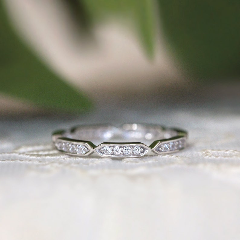 Full Diamond Eternity Ring Dainty Stackable Ring Brilliant Cut Pave Stone Wedding Ring Unique Art Deco Band Ring BR3016 SILVER
