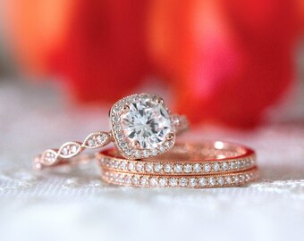 Three Piece Ring Stack Set - Diamond Ring Set - Jewelry Bundle Set - Engagement Wedding Ring Set - Matching Ring Set [BR5553-3M]