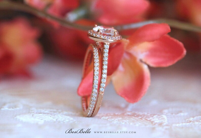 0754-2 2.13 cttw \u2022 Halo Bridal Set Ring \u2022 Brilliant Cut Diamond Simulant \u2022 Engagement Ring w All or Half Eternity Band Ring