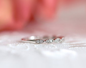 Art Deco Half Eternity Band - Minimalist Stacking Band - Diamond Wedding Band - Dainty Stackable Ring - Everyday Ring [BR6053H]