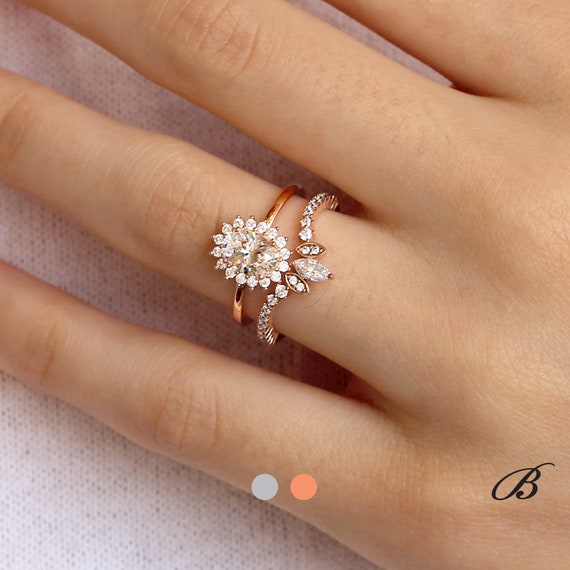 oval engagement ring with wedding band
