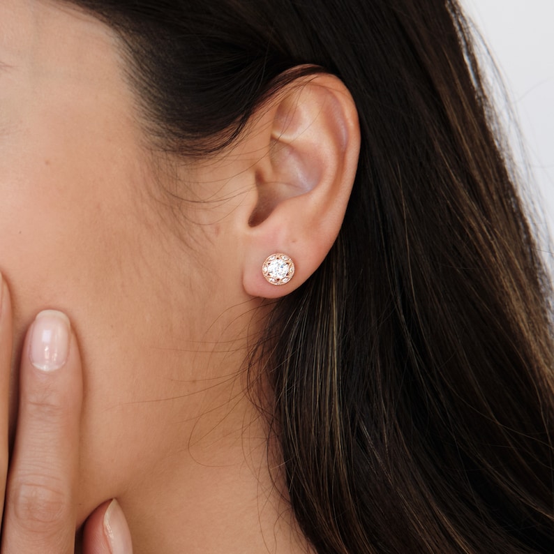 Vintage Art Deco Stud Earrings Brilliant Cut Diamond Simulant Etsy