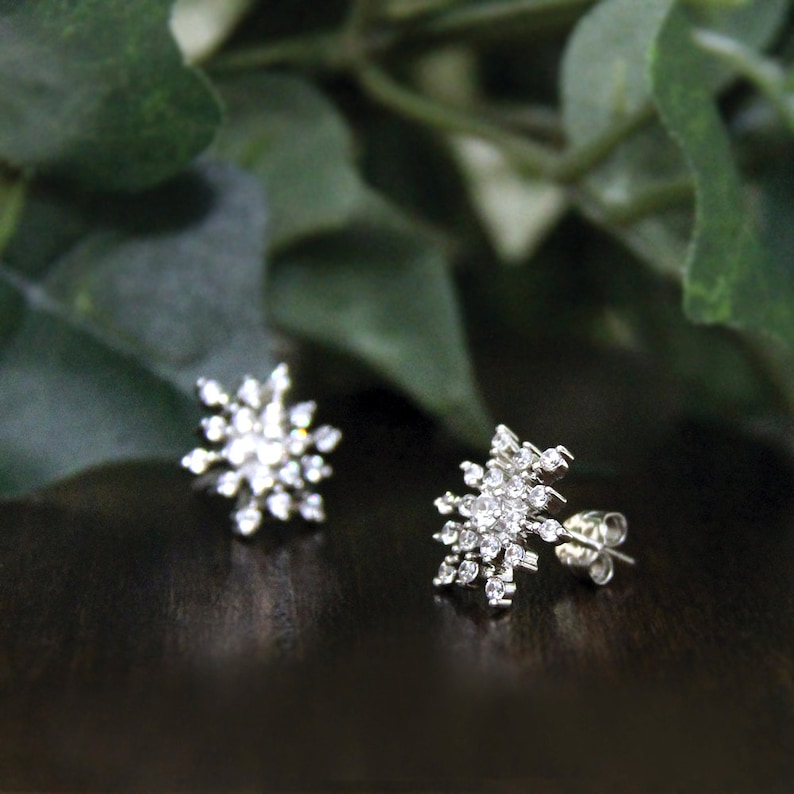 Snowflake & Sunburst Stud Earrings Sun Stud Earrings Brilliant Etsy