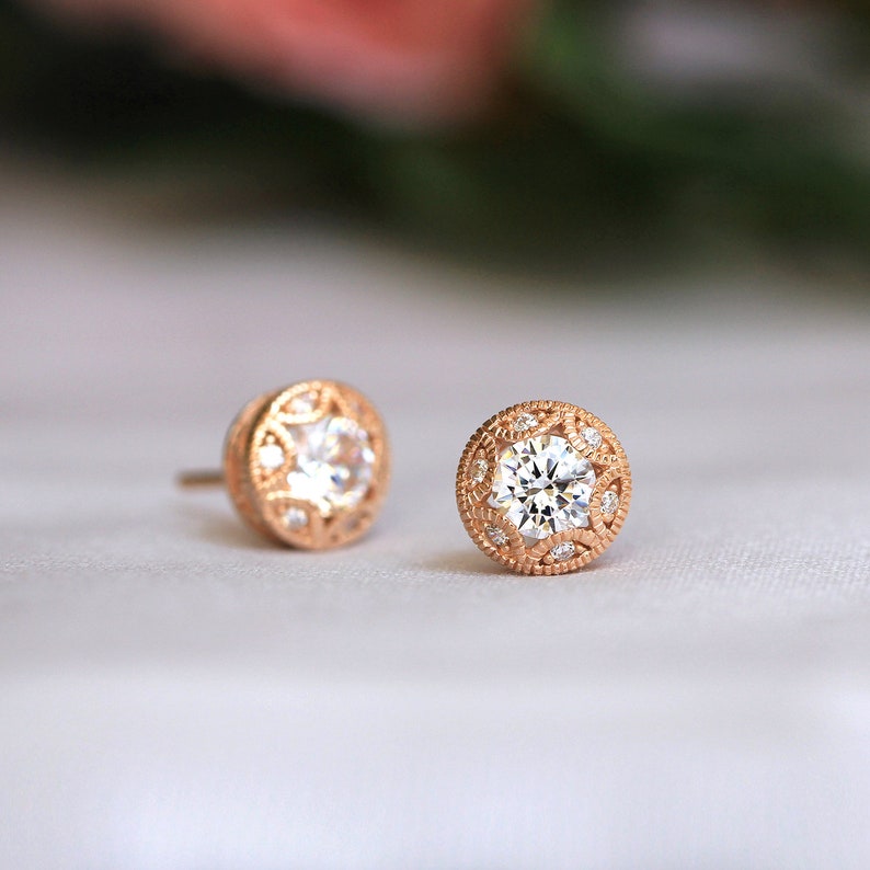 Vintage Art Deco Stud Earrings Brilliant Cut Diamond Simulant Etsy