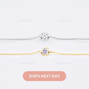 Minimal Round Bezel Bracelet - Gold/Sterling Silver Chain Bracelet - Gift for Her, Daughter - Cz Diamond Chain Bracelet [BB1906]