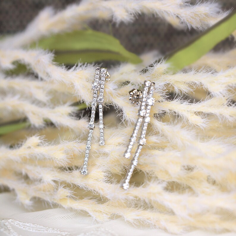 0.6 cttw \u2022 Stick Earrings \u2022 Brilliant Pave Diamond Simulant Linear Drop Earrings \u2022 Bridal Earrings \u2022 Dainty Earrings \u2022 Daily Earrings 3982
