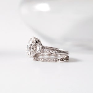 2.67 cttw Art Deco Bridal Set Oval Cut Diamond Simulant Vintage Art Deco Engagement Ring w/ All or Half Eternity Band Ring BR3950-2 image 4
