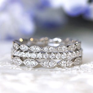 Three Set Layered Ring - Vintage Art Deco Eternity Ring Set - Brilliant Cut Stackable Set Ring - Vintage Art Deco Band Set [BR2954-3X]