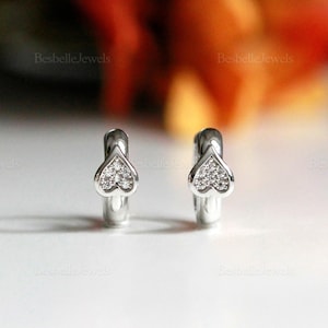 Minimalist Spade Huggie Earrings - Micro Pave Set Huggies - Dainty Huggie Earrings - Gift for Her - Silver Hoops [BE4363]