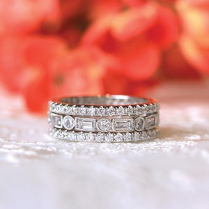 Baguette Diamond Eternity Band Stack - Stackable Baguette Ring - Brilliant & Baguette Cut Diamond Wedding Ring Set [BR5916-3]