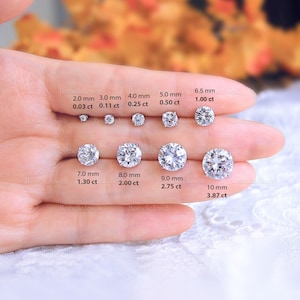4-Prong Stud Earrings / Minimalist 2mm to 10mm / Gift for Her / Round Cut Stud Earrings / Minimalist Daily Earrings / Lab-Created CZ / 8559