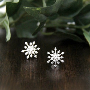 Snowflake Stud Earrings Winter Jewelry Sun Ray Stud Earrings Brilliant Cut Diamond Earrings Flower Studs for Her BE8464 image 2