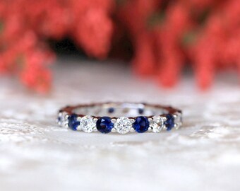 Blue CZ Diamond Eternity Ring - Stackable Mix Color Ring - Minimalist Eternity Ring - Valentine's Gift for Her [BR2679SP]