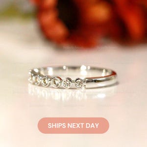 Half Eternity Stackable Bezel Set Ring - 2.0mm Wide Brilliant Cut Wedding Ring - Minimal Stackable Band - Round Bezel Ring [BR3413H]